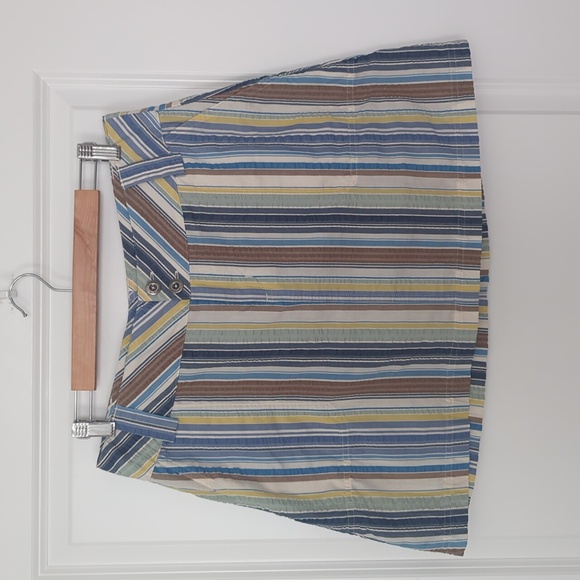 Patagonia Netty Skirt Striped Seersucker Blue Green Brown Pockets size 10 - Picture 1 of 10